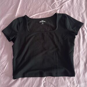 Hollister Black Ribbed Scoop Neck Top